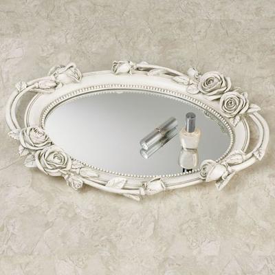 Rose Melody Mirrored Vanity Tray Antique White , Antique White