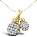 Jewelco London Men's Solid 9ct Yellow and White Gold White Round Cubic Zirconia Boxing Gloves Pair Charm Pendant