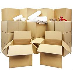 Moving Kit Pack 3-4 Bedroom PREMIUM - 32 Strong Packing Cardboard Removal Boxes, Large Roll of Bubble Wrap, Strong Brown Tape, 50 Sheets of Packing Paper, Black Marker Pen