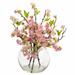 Charlton Home® Cherry Blossom Floral Arrangement in Vase Polyester/Faux Silk/Plastic/Fabric in Pink/Red | 14 H x 12 W x 12 D in | Wayfair