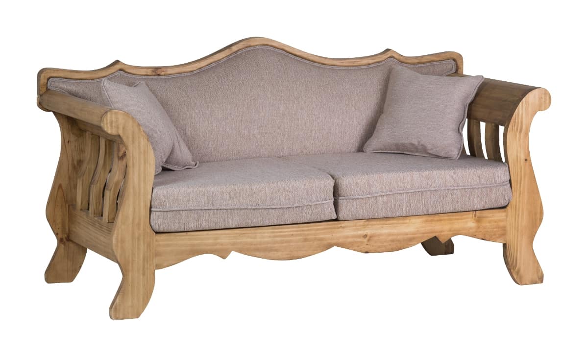 MiaMöbel Mexico Sofa 2-Sitzer 100% Baumwolle, Massivholz Pinie Landhaus Mexiko Möbel Mexikanisch