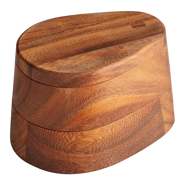 Ironwood 28577 5 5/8" x 4 1/8" x 3 5/8" Acacia Wood Double Layer Swivel Salt Box