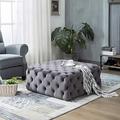 Warmiehomy Modern Chesterfield Coffee Table Footstool Deep Button Velvet Ottoman Pouffe Seat for Living Room (Grey, Square 70 * 70 * 40)