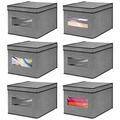 mDesign Set of 6 Storage Boxes – Fabric Storage Cubes with Practical Lid – Ideal as Clothes Storage or Shelf Box – Dark Grey/Black
