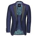 Xposed Men’s Retro Damask Print Dinner Suit Jacket Black Peak Lapel Tailored Fit Tuxedo Blazer & Waistcoat[TUX-LUCA-985-BLUE-44,44,Blue]