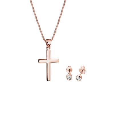 Elli Kette Stecker Kreuz Kristalle 925 Sterling Silber rosefarben Damen