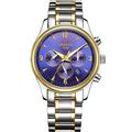 Men's Watches,6-Pin Multifunctional Automatic Mechanical Watch Waterproof Luminous Watch, Gold-Plated Steel with Blue Face