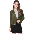 Allegra K Women's Short Jacket Soft Moto Zip Up Pockets Faux Suede Biker Jackets Olive Green 12