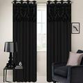 RING TOP FULLY LINED PAIR EYELET CURTAINS BAROQUE DAMASK RED BLACK (Black, 90" Width x 72" Drop)