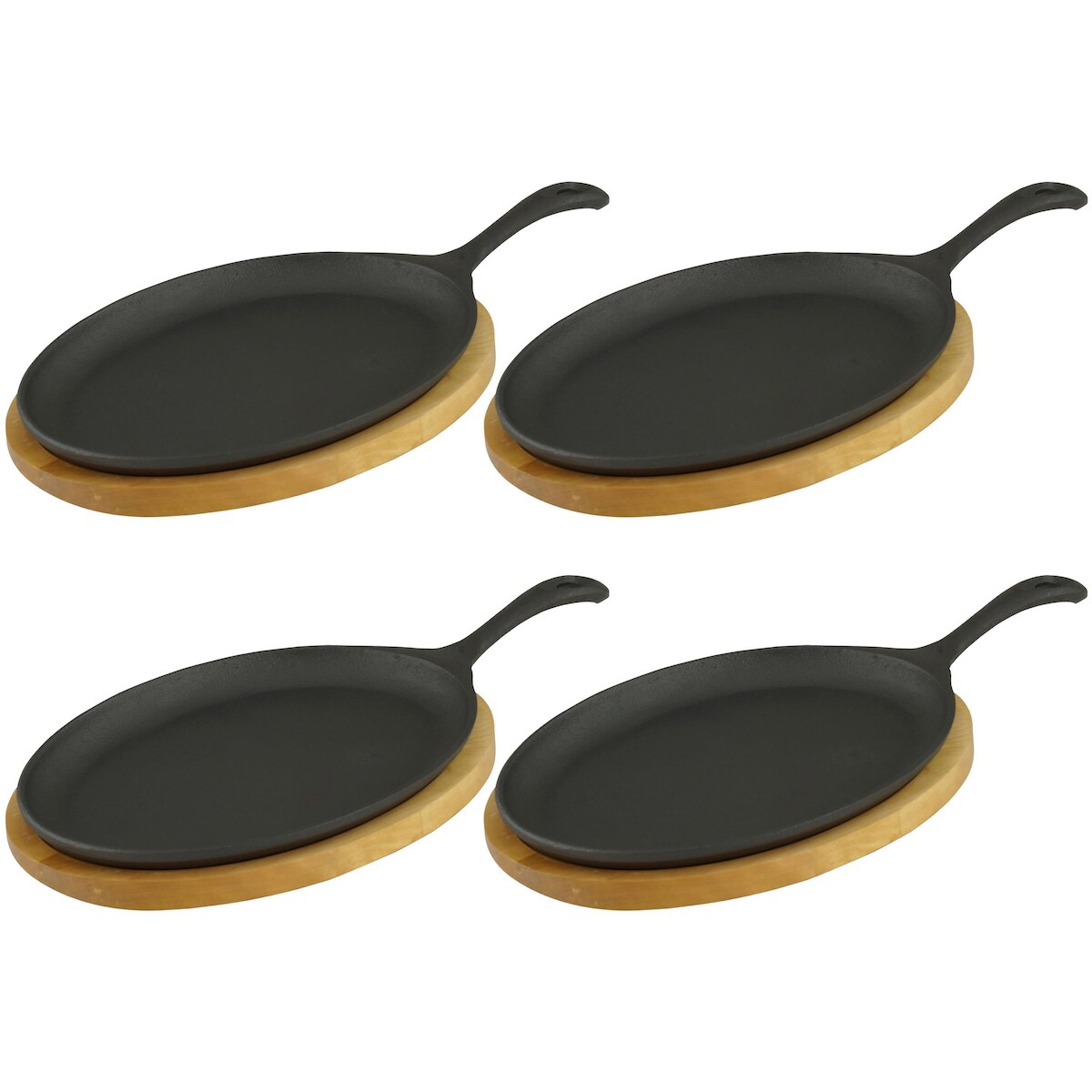 GVK ECO Servierpfanne mit Holzuntersetzer oval 24 x17 x 2cm Gusseisen 4 Stück im Set Image