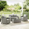 Bradenton 4Pc Outdoor Wicker Conversation Set Gray/Gray - Loveseat, Coffee Table, & 2 Arm Chairs - Crosley KO70024GY-GY