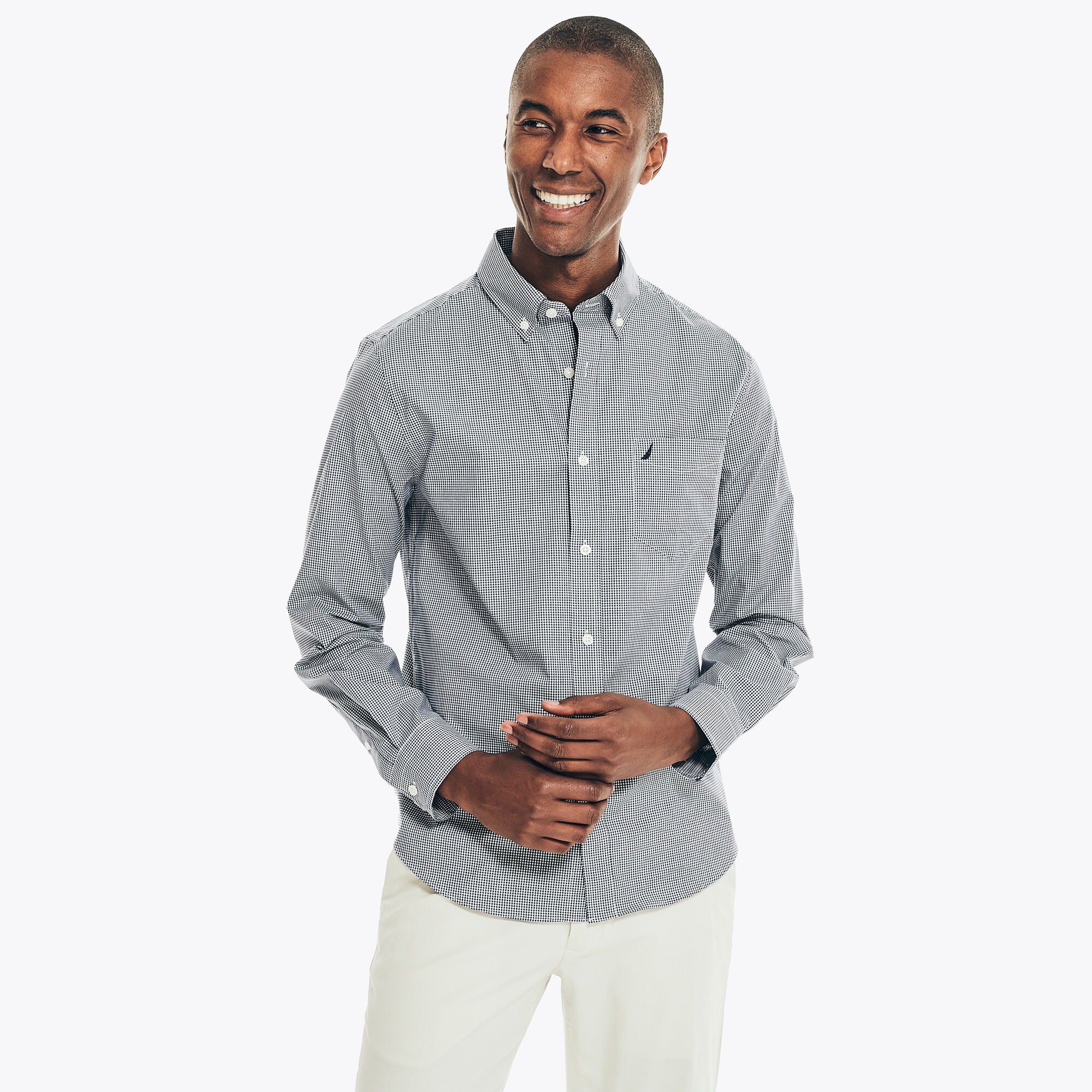 Nautica Men's Slim Fit Wrinkle-Resistant Plaid Wear To Work Shirt 463 (J Navy), XS