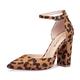 Castamere Women's Block Heel Sandals Pointed Toe Ankle Strap Court Shoes 4IN Heeled Brown Leopard Suede Shoes UK 5