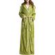 Women Full Length Dressing Gown Fleece Hooded Winter Pyjamas Kimono Dressing Gown Green, UK 12-16(Size XL)