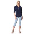 Roman Originals Women Shirt Ladies Embellished Longline Button Detail Collarless Top Blouse Tunic Smart Casual Evening Relaxed Fit 3/4 Length Sleeve Notch V-Neck Long - Navy 1 - Size 12