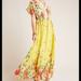 Anthropologie Dresses | Anthropologie V-Neck Floral Midi A-Line Dress | Color: Green/Yellow | Size: S