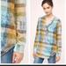 Anthropologie Tops | Anthropologie Ruffled Button Up Plaid Henley Shirt Top | Color: Blue/Green | Size: S