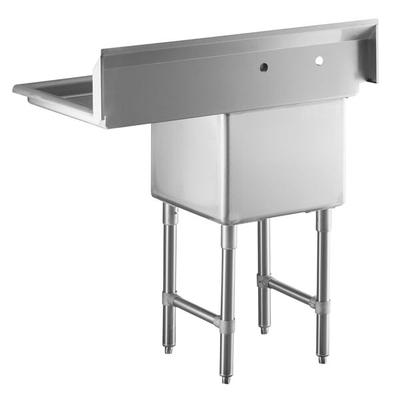 Regency 38 1/2" 16-Gauge Stainless Steel One Compartment Commercial Sink with Stainless Steel Legs and 1 Drainboard - 18" x 18" x 14" Bowl - Right Drainboard