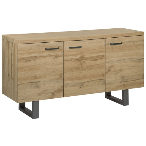 Sideboard Heller Holzfarbton MDF Platte Metall 79 x 140 x 42 cm Modern Industrieller Stil Viel Stauraum Stabiles Gestell Wohnzimmer