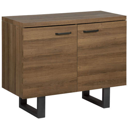 Sideboard Dunkler Holzfarbton MDF Platte Metall 79 x 94 x 42 cm Modern Industrieller Stil Viel Stauraum Stabiles Gestell Wohnzimmer