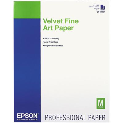 Epson S042097 17" x 22" White Pack of Velvet Fine Art Paper - 25 Sheets