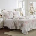 Laura Ashley Quilt Set, Cotton Reversible Bedding with Matching Shams, Home Decor Ideal for All Seasons, Celina Patchwork Pink/Sage, Queen