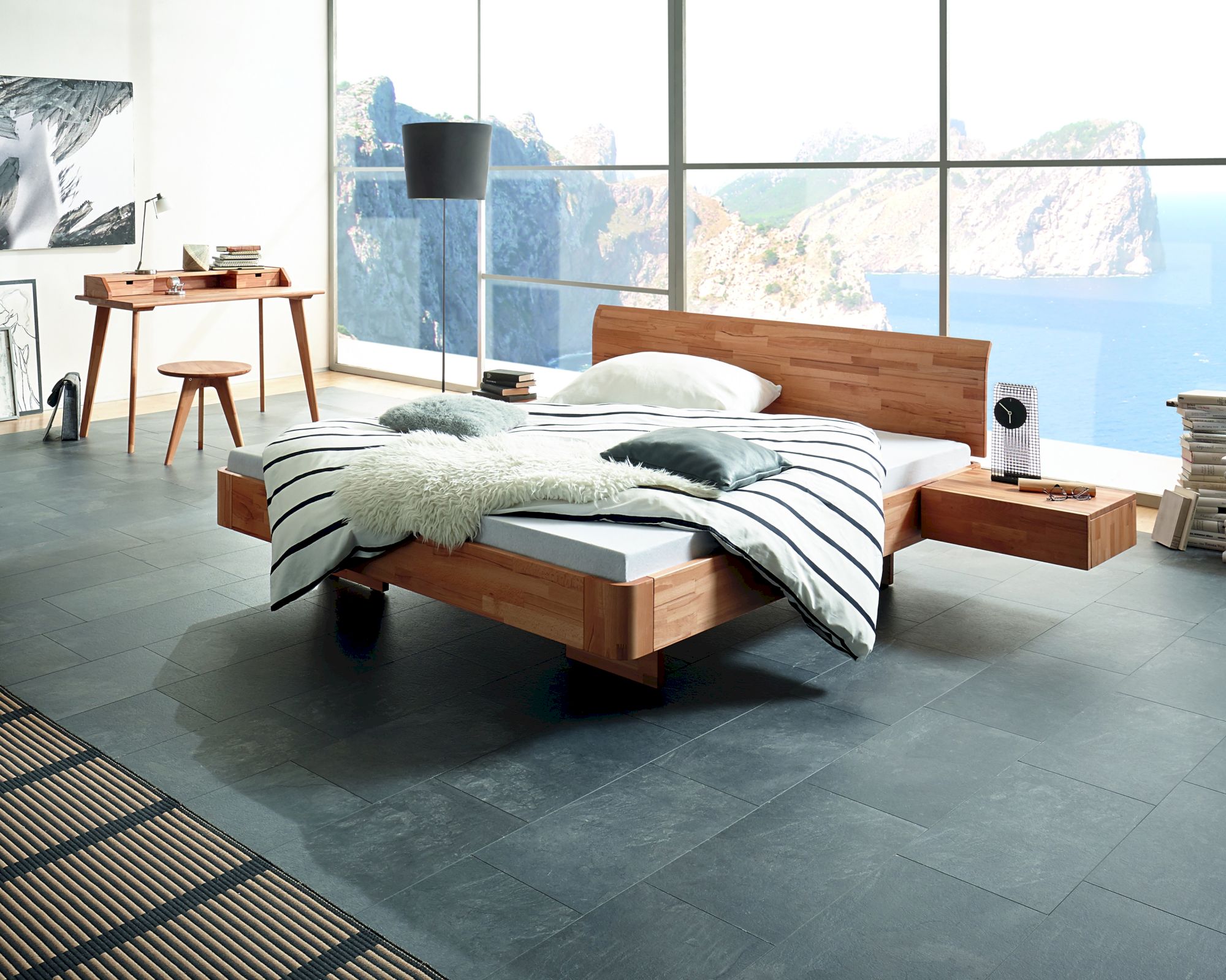 Hasena Fine-Line Massivholzbett Syma Airo/Vola 140x220 cm / Buche weiss deckend, lackiert