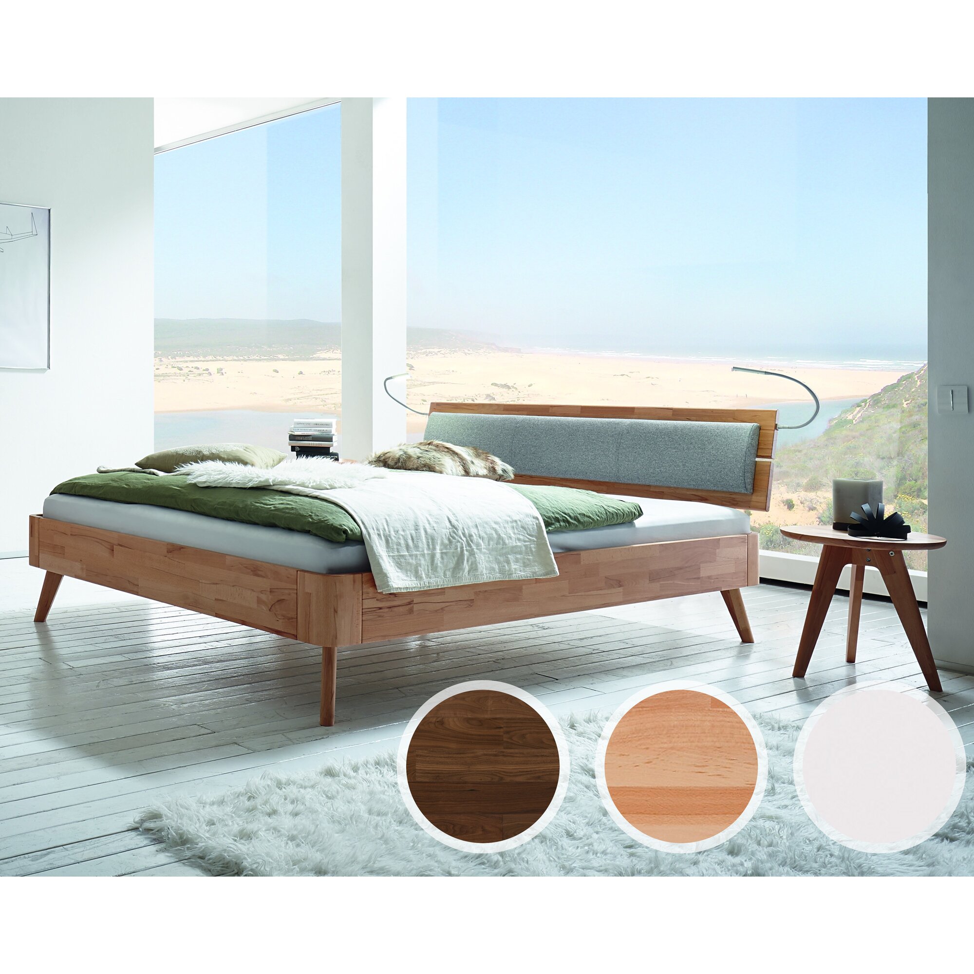 Hasena Fine-Line Massivholzbett Syma Masito/Duetto 140x220 cm / Nussbaum, geölt