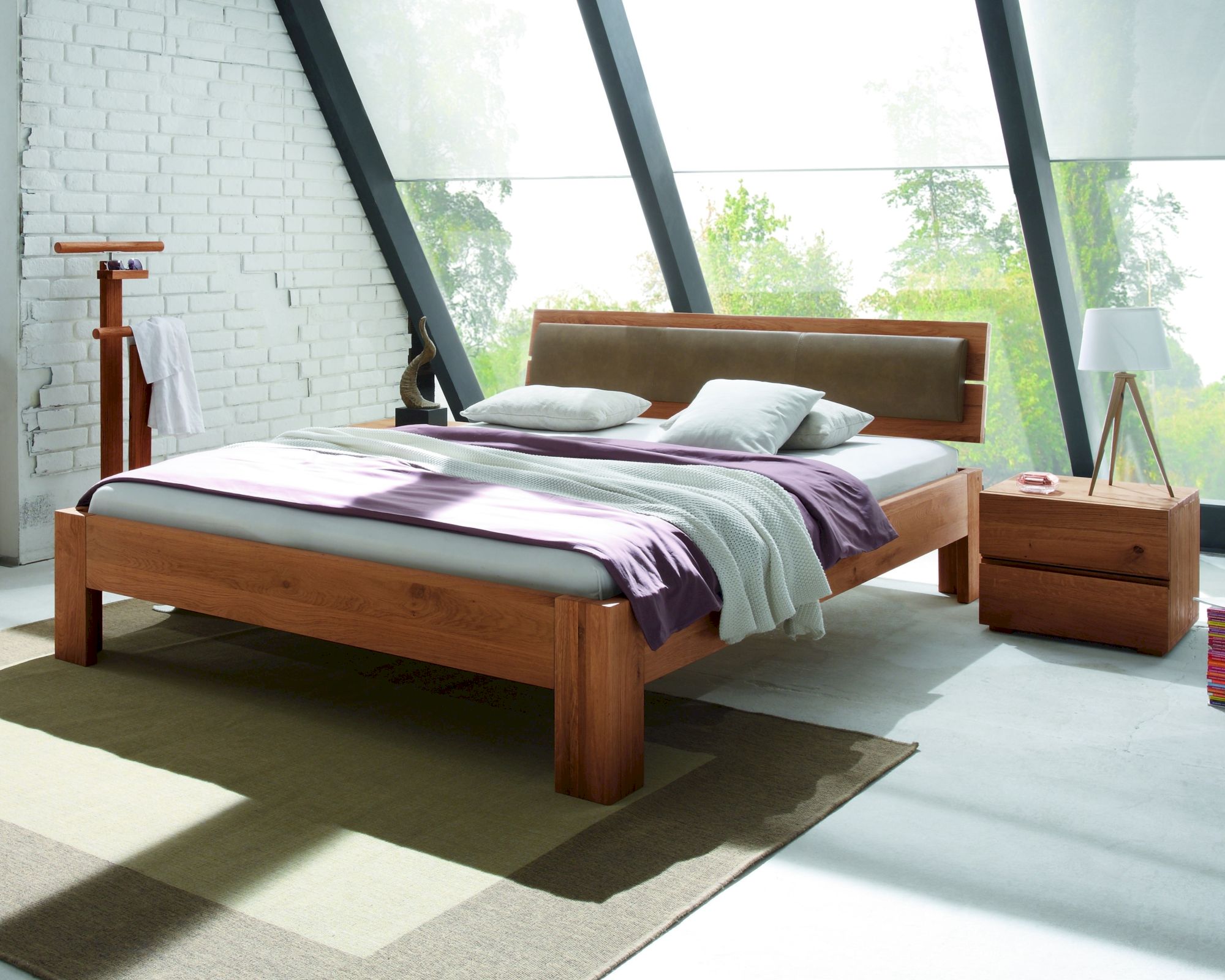 Hasena Oak-Line Massivholzbett Alpa/Corno 120x200 cm / Eiche graphit, gebürstet, geölt