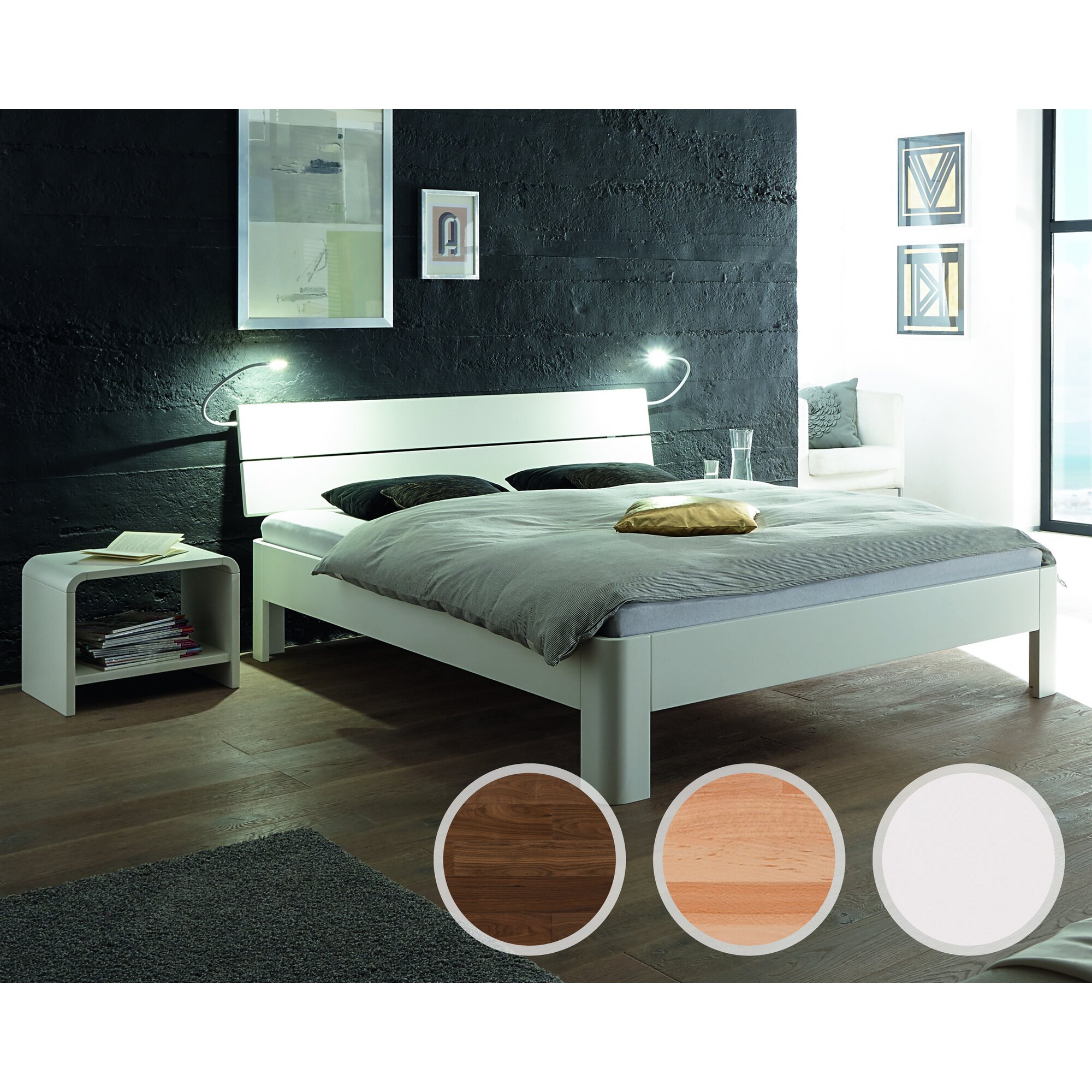 Hasena Fine-Line Massivholzbett Syma Ronda/Duetto 120x200 cm / Buche weiss deckend, lackiert