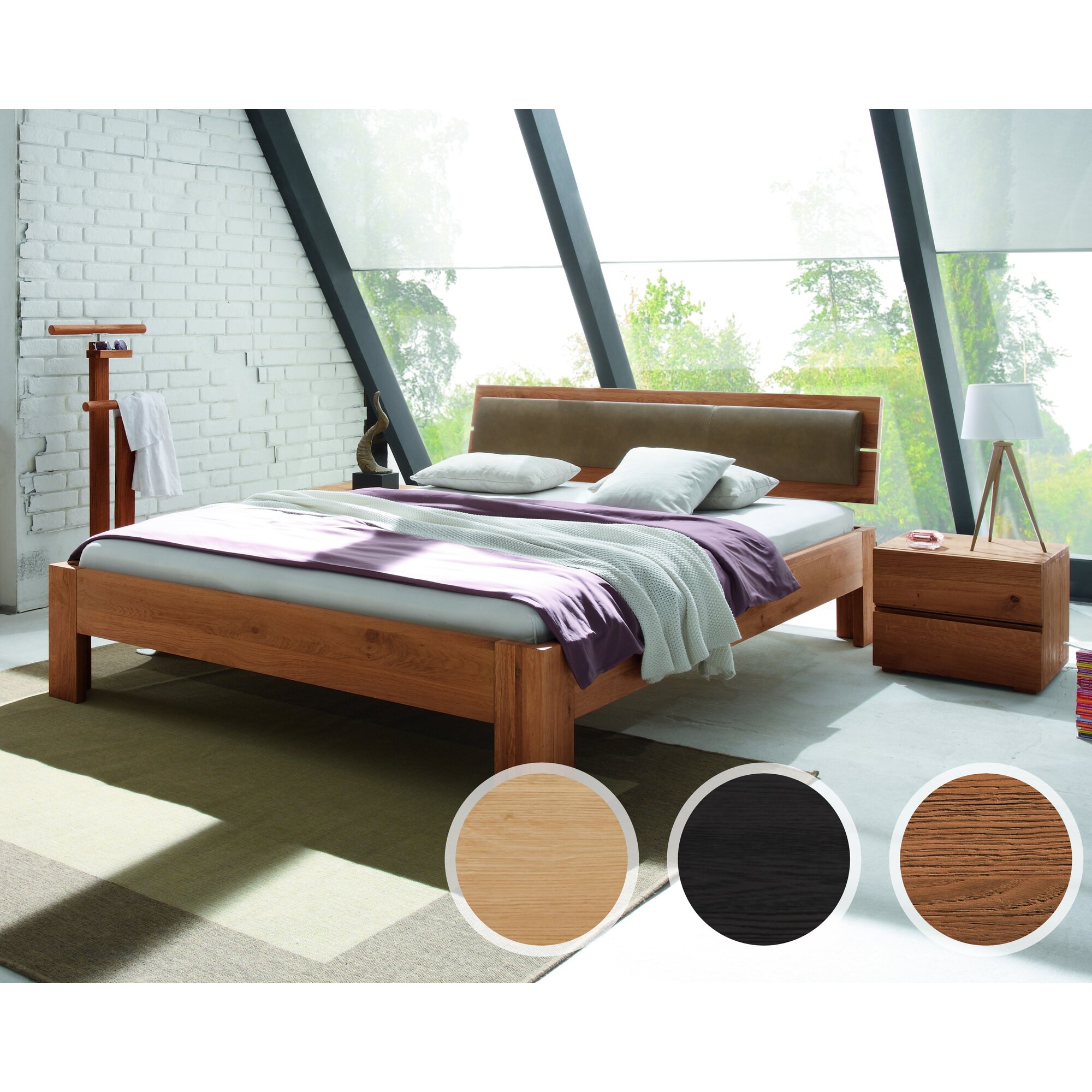 Hasena Oak-Line Massivholzbett Alpa/Corno 160x200 cm / Eiche graphit, gebürstet, geölt Image