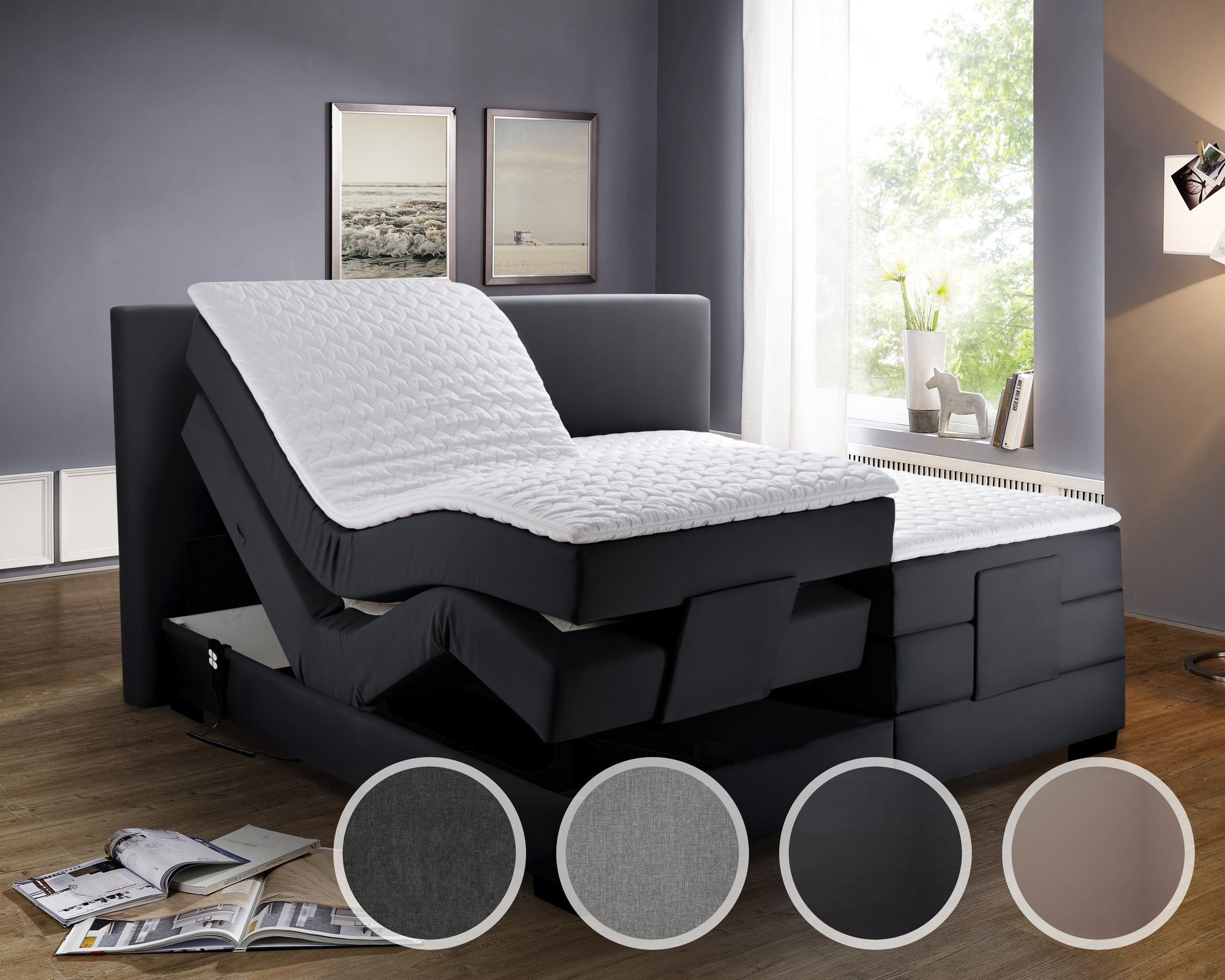Winkle »Aragon« Boxspringbett Elektro-Motor / 160x200 cm / ohne Matrazen / Stoff Grau 9147
