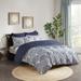 INK+IVY King/Cal King 100% Cotton Clipped Jacquard Duvet Cover Set in Navy - Olliix II12-1072