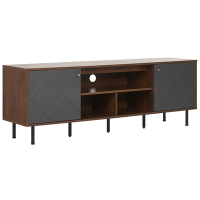 TV-Möbel Grau und Dunkelbraun MDF Platte Holzoptik 56 x 160 x 40 cm mit 2 Türen Wohnzimmer Modern Retro