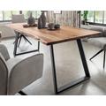 Massivholz »Thor« Akazie Baumkante-Tisch II 200x100 cm / 25mm / Akazie nussbaumfarbig / Metall natur gewischt lackiert