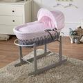 FYLO Pink Dimple Grey Wicker Moses Basket and Grey Rocking Stand