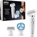 Braun Silk-épil 9 Flex Epilator With Flexible Head for Easier Hair Removal, Electric Shaver & Trimmer, Exfoliator, Pressure Guide, Wet & Dry, UK 2 Pin Plug, 9-010, White/Gold