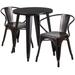 24'' Round Black-Antique Gold Metal Indoor-Outdoor Table Set with 2 Arm Chairs - Flash Furniture CH-51080TH-2-18ARM-BQ-GG