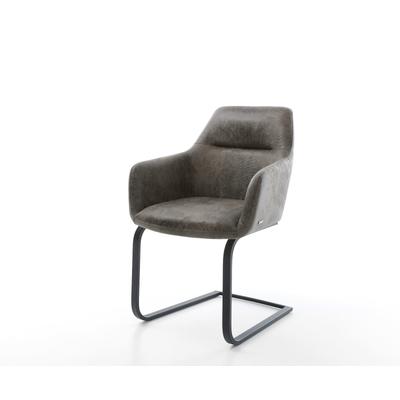 DELIFE Freischwinger Pejo-Flex Mikrofaser Grau Antik Freischwinger flach Schwarz Taschenfederkern, Esszimmerstühle Image
