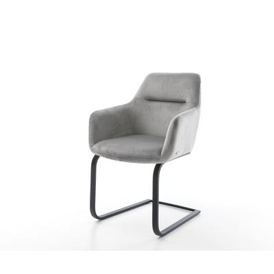 DELIFE Freischwinger Pejo-Flex Samt Grau Freischwinger flach Schwarz Taschenfederkern, Esszimmerstühle Image