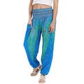 Lofbaz Damen Haremshose Yogahose Pumphose Hippie Hose Boho Kleidung Festival Outfit Sommerhose Leicht Sommer Hosen - Peacock 1 Hellblau L