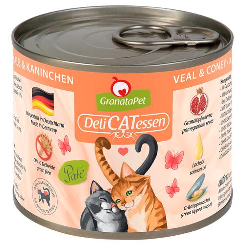 24 x 200 g DeliCatessen Kalb & Kaninchen Granatapet Katzenfutter nass