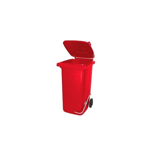 BRB 120 Liter Mülltonne/Müllgroßbehälter, rot, mit Fußpedal für handfreie Bedienung