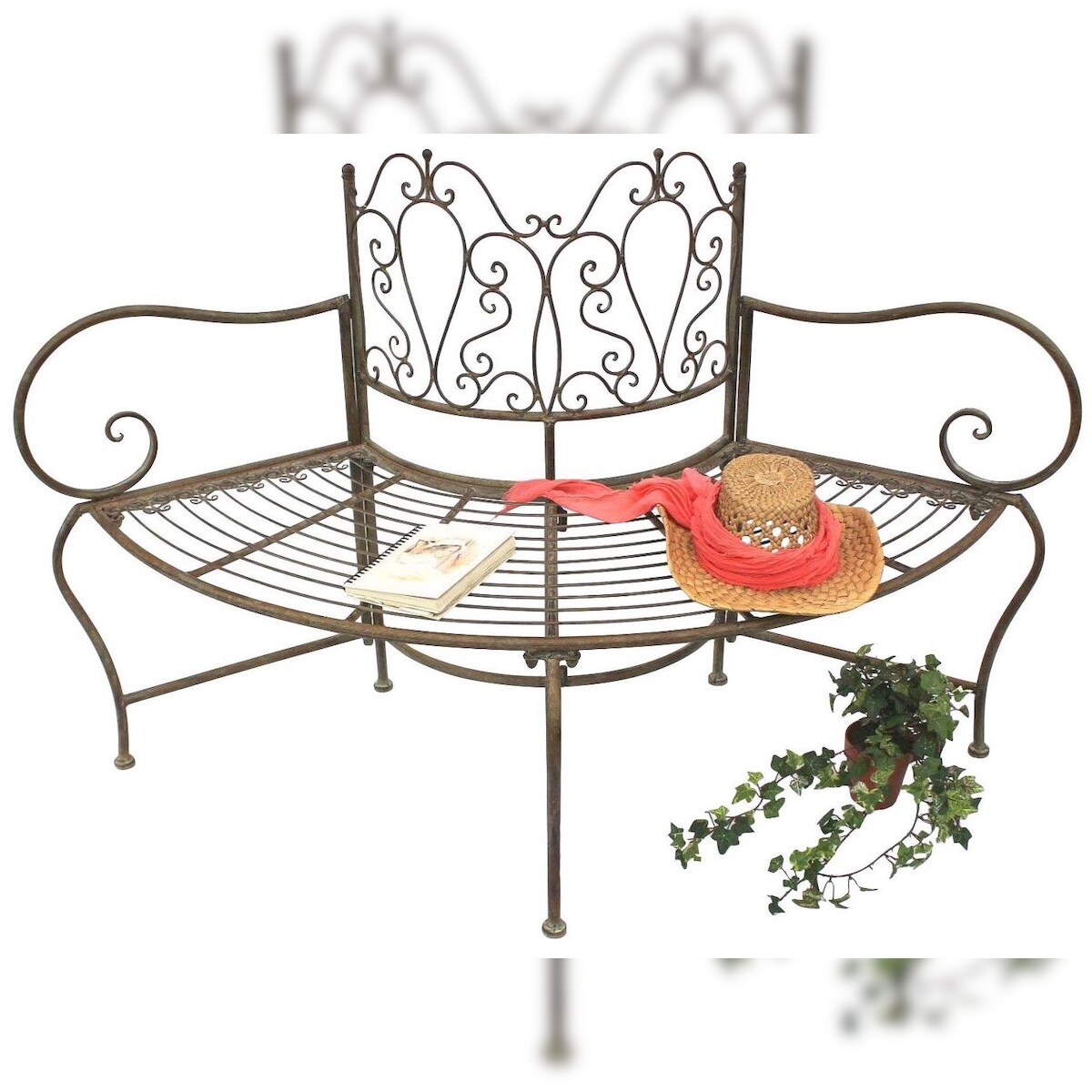 DanDiBo Baumbank Metall wetterfest Braun 135 cm 3-Sitzer halbrund JC112287 Gartenbank Rundbank Image