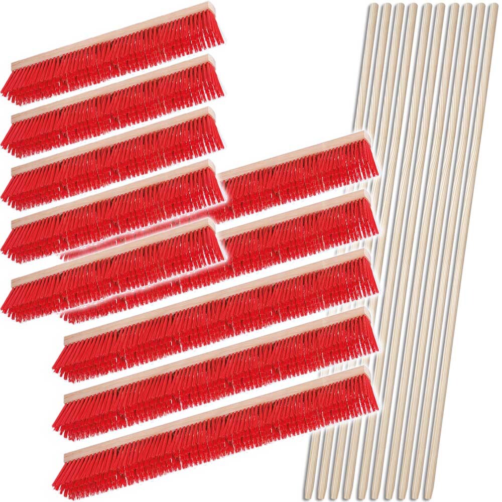 BRB Besen-Set, 10x Straßenbesen, Kunststoffborsten, 5X 600 mm, 5X 1.000 mm, 10x Sattelholz-Besenstiel Image
