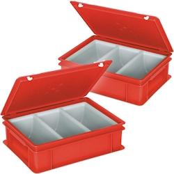 BRB 2x Euro-Besteckkoffer mit 3-Mulden-Einsatz, LxBxH 400 x 300 x 130 mm, rot Image