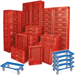 BRB 78 Stück Stapelkörbe/Bäckerkästen in 5 Größen, Grundmaß LxB 600 x 400 mm, H 90 mm, 150 mm, 240 mm, 320 mm, 410 mm, Farbe rot, blau Image