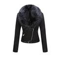 BELLIVERA Women Faux Leather Suede Jacket Motorcycle Biker Short Coat with Detachable Fur Collar 8830 Black XXL