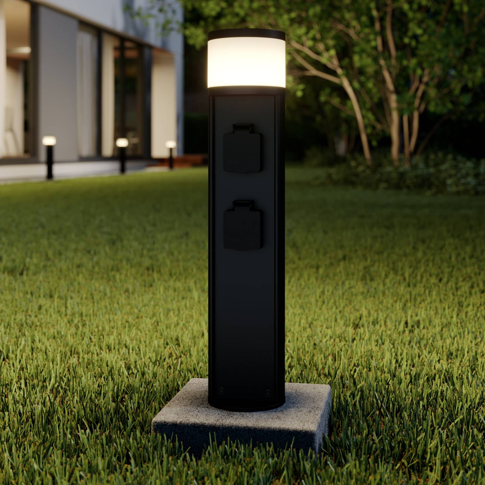 LED Sockelleuchte Corban Lucande, schwarz, Aluminium, Modern, LED Außenleuchte