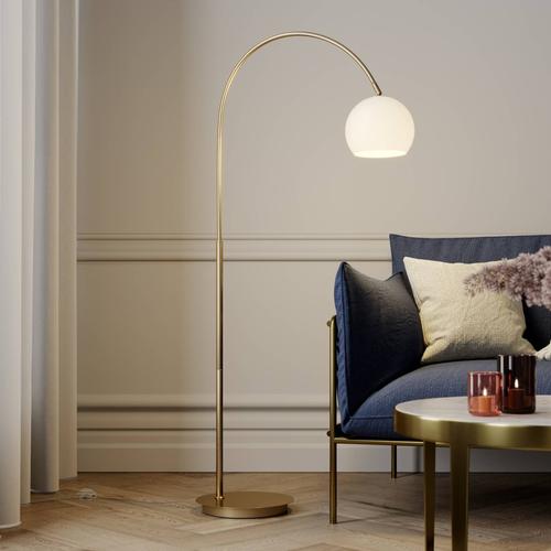 Bogenlampe Cynthia Lindby, messing / gold, für Wohn- / Esszimmer, Glas, Modern, Stehlampe